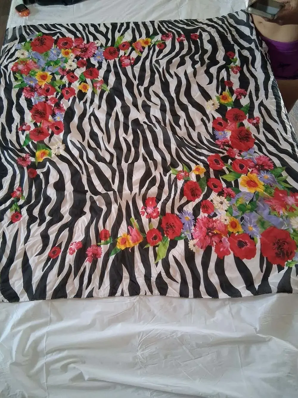 Vintage Zebra Print Floral Silk Scarf